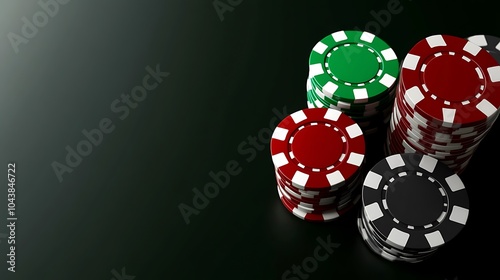 Stacks of Casino Chips on a Black Background.