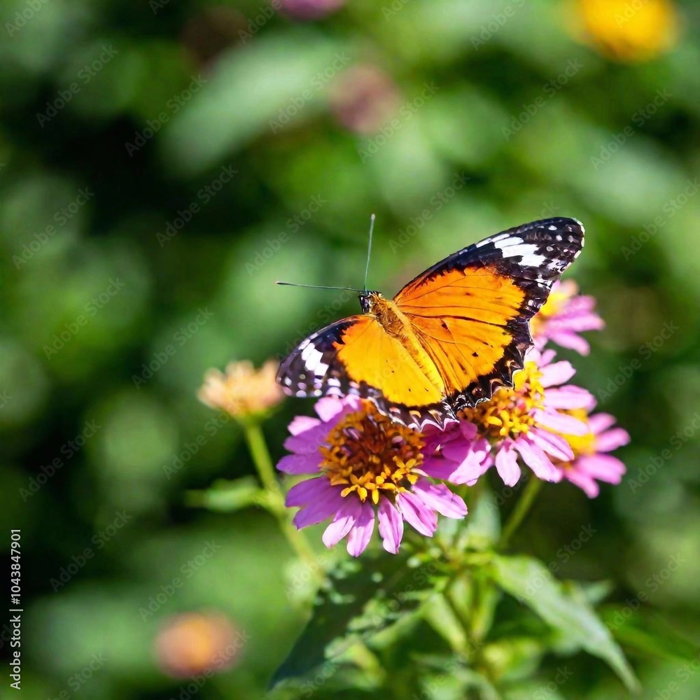A close-up photo of a butterfly resting on a vibrant flower, deep focus capturing the intricate patterns and vivid colors of its wings, eye-level shot giving a detailed portrait of the delicate A close-up photo of a butterfly resting on a vibrant flower, deep focus capturing the intricate patterns and vivid colors of its wings, eye-level shot giving a detailed portrait of the delicate