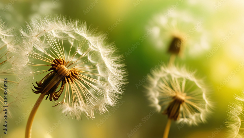 Ethereal Elegance A Close-Up Abstract Photograph of Dandelion Seeds in Warm Golden Tones, Set Against a Dreamy Blurred Background of Green and Yellow Hues Ethereal Elegance A Close-Up Abstract Photograph of Dandelion Seeds in Warm Golden Tones, Set Against a Dreamy Blurred Background of Green and Yellow Hues