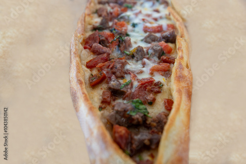 Obraz na płótnie Pita with cheese and cubed meat. w salonie