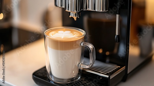 Modern Black Coffee Machine in a Stylish Kitchen with Cup - Sleek Home Appliance Closeup