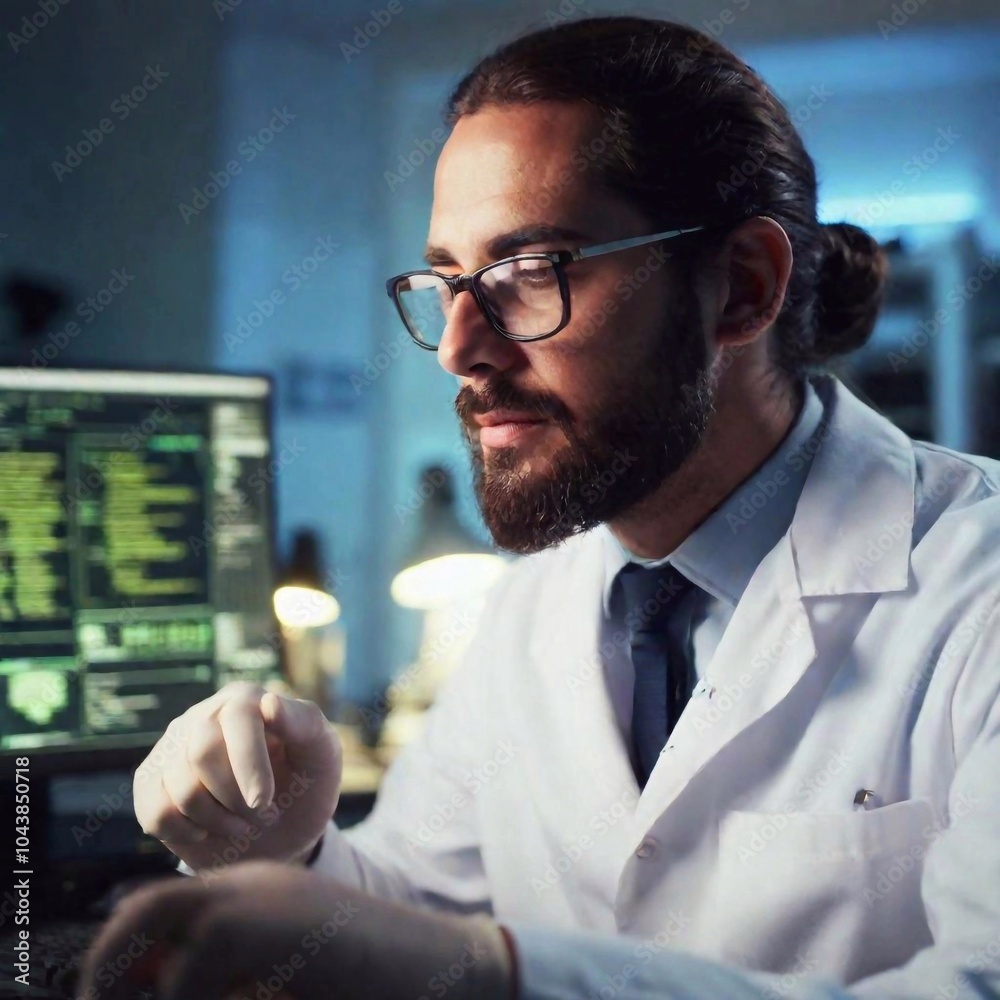 Medium Close Up of a scientist analyzing data on a computer screen related to cannabis research, with soft focus to create a calm, analytical atmosphere. Medium Close Up of a scientist analyzing data on a computer screen related to cannabis research, with soft focus to create a calm, analytical atmosphere.