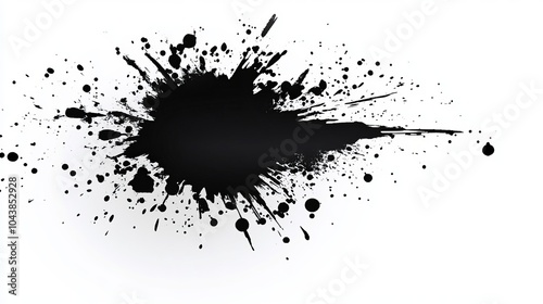 Abstract black ink splattered on a white background.