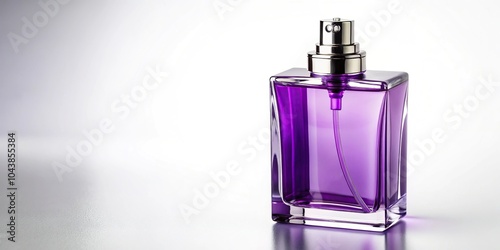 Purple perfume bottle on white background