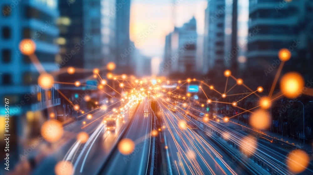 Fototapeta premium Business networking connection concept and Wi-Fi in city. Technology communication, The wireless communication , High Speed Internet , Optical fiber , Background blur building in the capital 