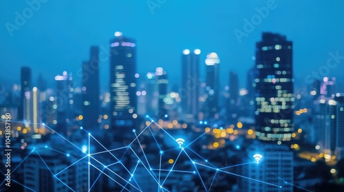 Business networking connection concept and Wi-Fi in city. Technology communication, The wireless communication , High Speed Internet , Optical fiber , Background blur building in the capital 