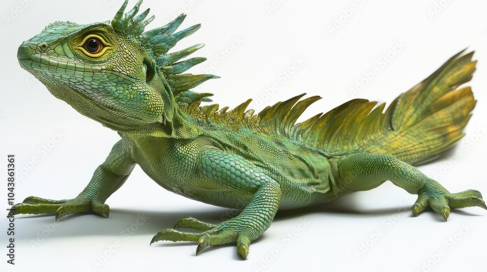 Fototapeta premium Green Plumed Basilisk Lizard (Basiliscus plumifrons), Boca Tapada