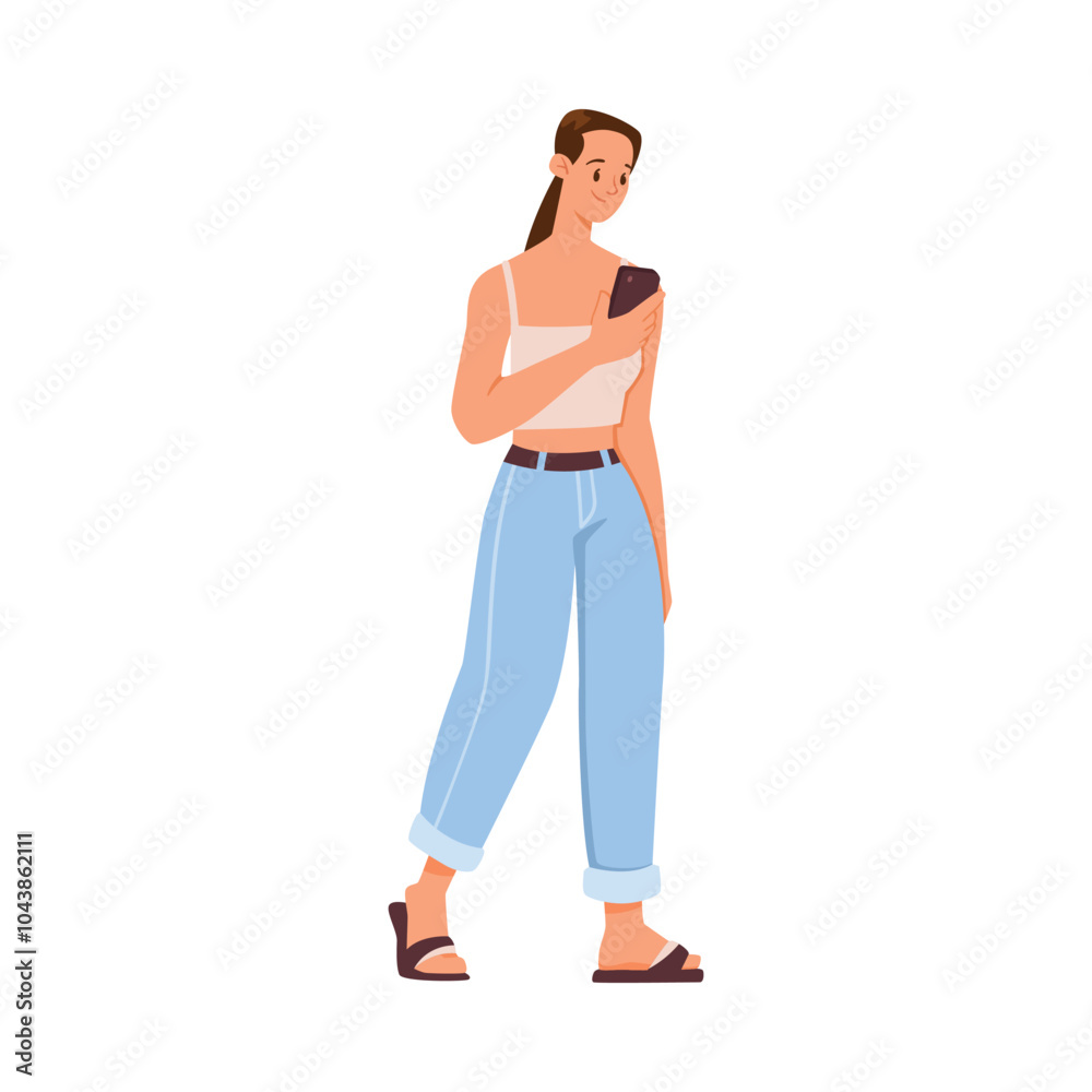 Woman Character Talking Phone Speaking with Someone with Mobile Device Vector Illustration Woman Character Talking Phone Speaking with Someone with Mobile Device Vector Illustration