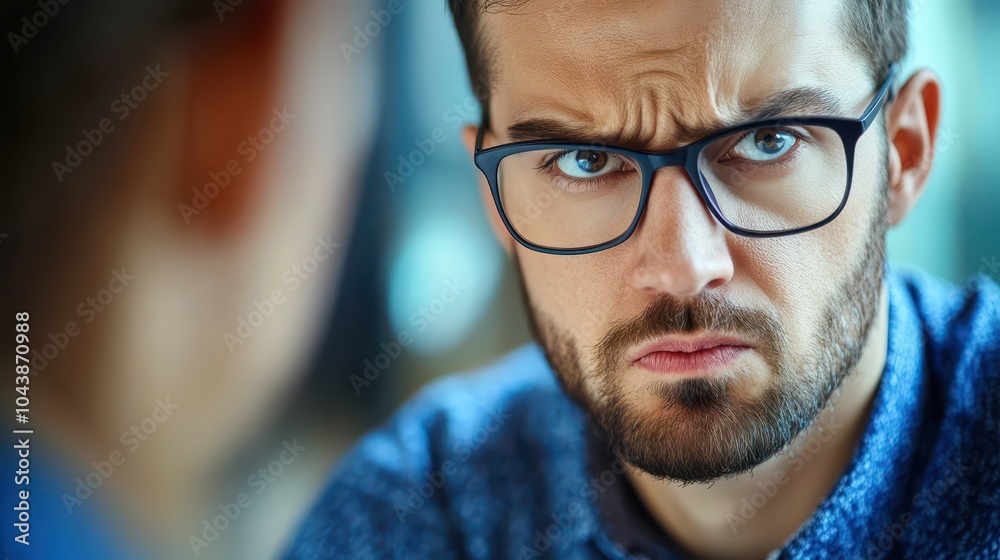 Man with Glasses Showing Intense Expression Man with Glasses Showing Intense Expression