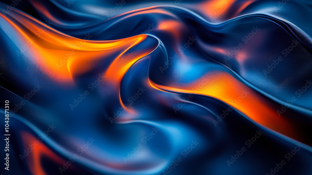Flowing abstract patterns in shades of blue and orange creating a vibrant visual effect in a digital art representation Flowing abstract patterns in shades of blue and orange creating a vibrant visual effect in a digital art representation