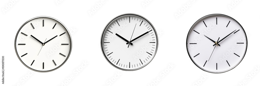 Minimalist Wall Clock with a clean face and metallic frame, isolated on transparent background Minimalist Wall Clock with a clean face and metallic frame, isolated on transparent background