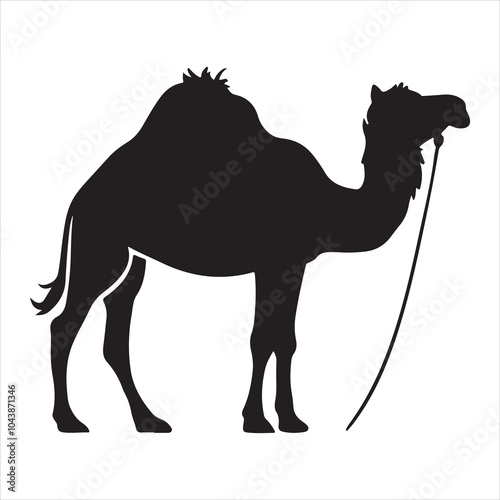 A graphic illustration of the silhouette of a two-humped camel