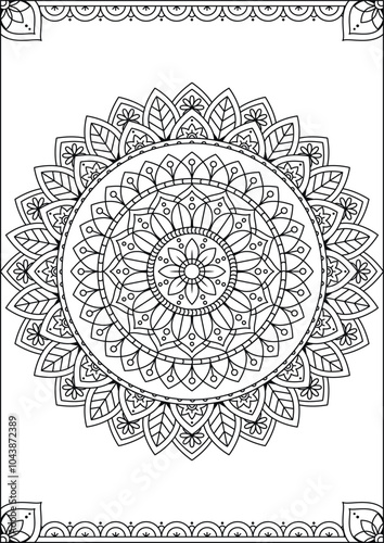 Coloring book page. Colorless pattern with abstract elements. Mandala and floral elements. photo