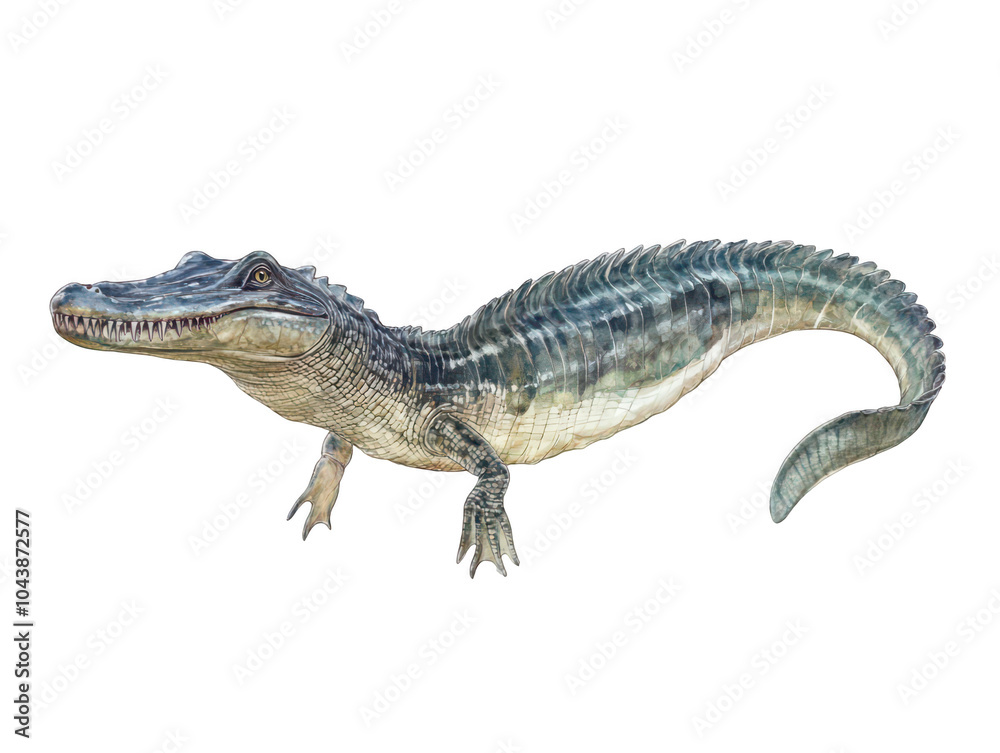 Realistic illustration of a crocodile showcasing its textured scales and elongated body. Realistic illustration of a crocodile showcasing its textured scales and elongated body.