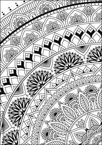 Coloring book page. Colorless pattern with abstract elements. Mandala and floral elements.