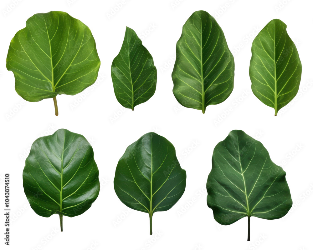 Fototapeta premium Six different types of green leaves, each with a unique shape and size