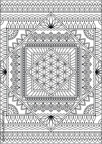 Coloring book page. Colorless pattern with abstract elements. Mandala and floral elements. photo