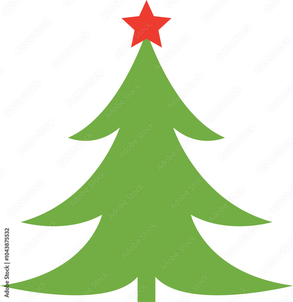 Obraz premium Christmas tree vector illustration design. Christmas green tree illustration with star, christmas tree vector illustration, Tree vector art, christmas tree silhouette, Christmas vector icon.