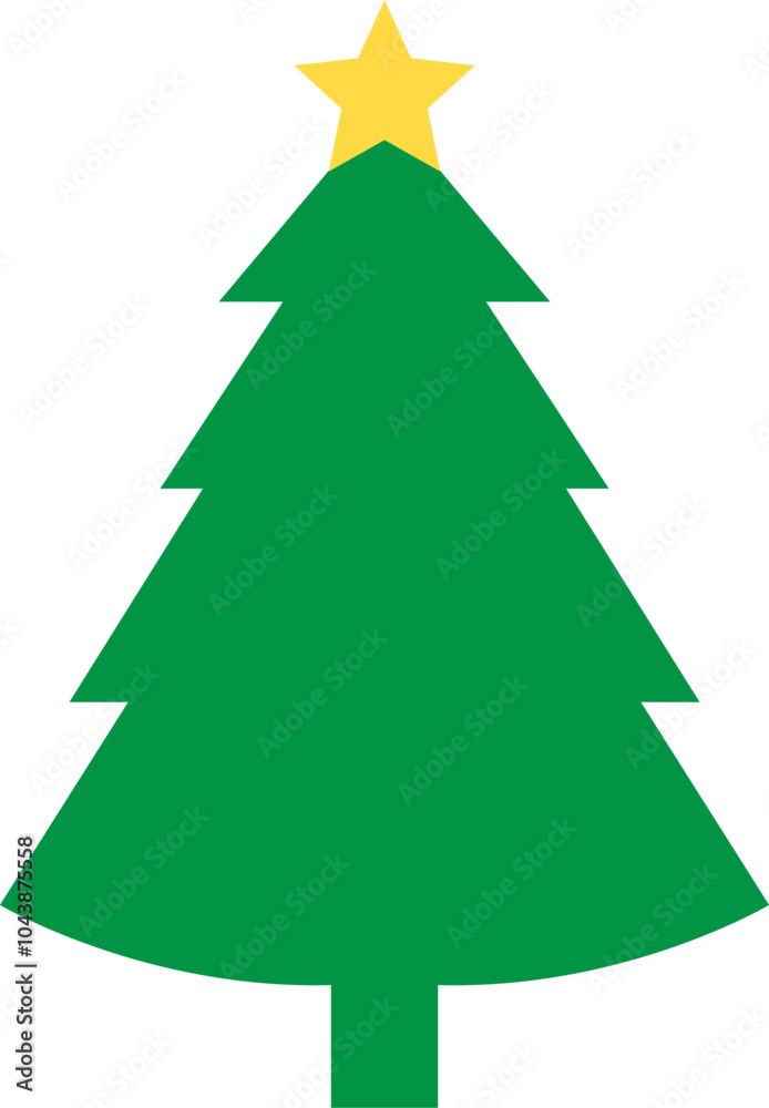 Fototapeta premium Christmas tree vector illustration design. Christmas green tree illustration with star, christmas tree vector illustration, Tree vector art, christmas tree silhouette, Christmas vector icon.