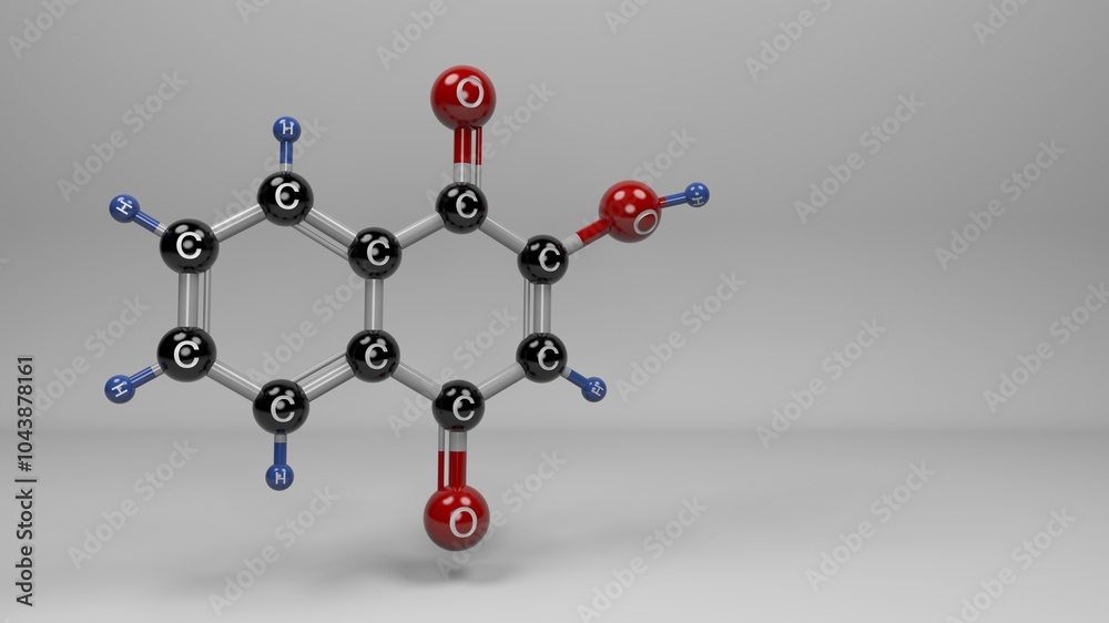 Lawsone molecule. Molecular structure of dye extracted from leaves of henna plants used for temporary skin tattoos and tested as malaria treatment. Lawsone molecule. Molecular structure of dye extracted from leaves of henna plants used for temporary skin tattoos and tested as malaria treatment.