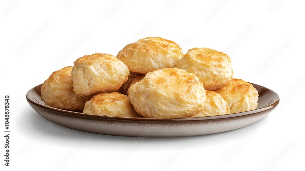 Golden pastry biscuits on plate: fresh baked puffy treats Golden pastry biscuits on plate: fresh baked puffy treats