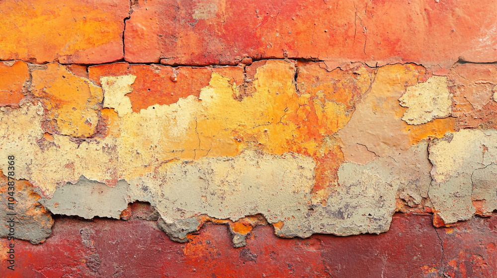 Fototapeta premium Abstract Red Yellow Grey Brick Wall Texture Background