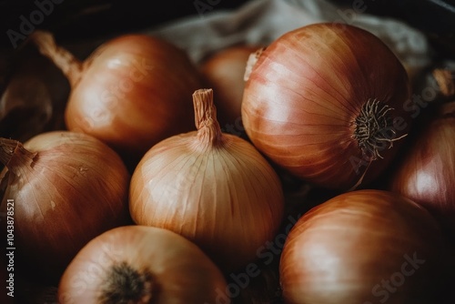 Organic Vegan Yellow Onions. Premium Close-Up View with Healthy Concept