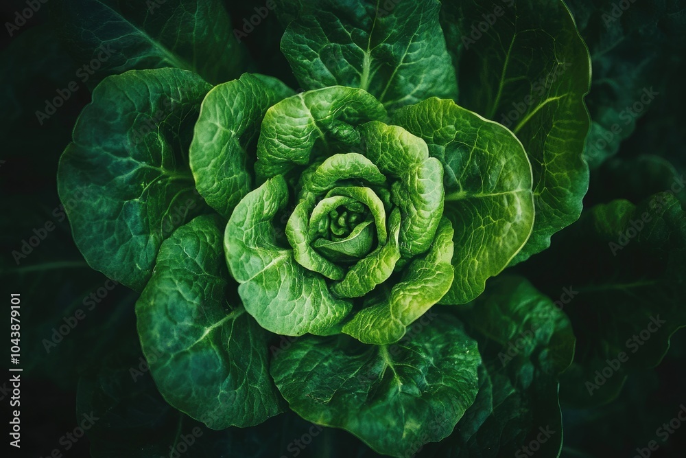 Fototapeta premium Organic Vegetable Garden. Premium Close-up Shot of Fresh Lettuce, Ideal for Healthy Eating Concept