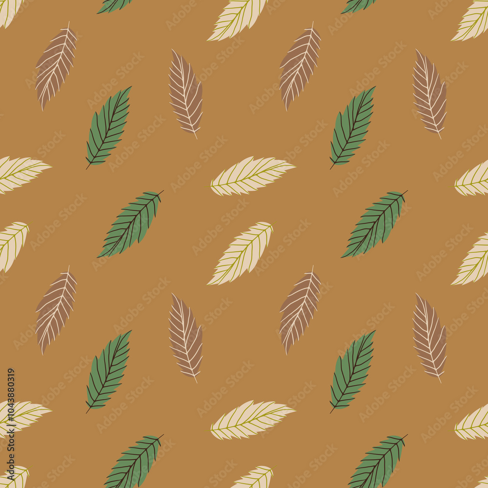 Fototapeta premium Autumn leaves seamless pattern. Season nature repeated background. Falling leaves backdrop. Perfect for textiles, wrapping, stationery, packaging, wallpaper, craft projects.