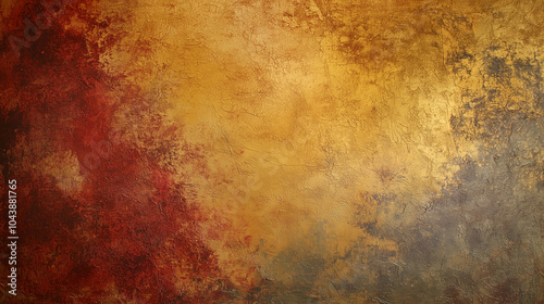 Rustic Textured Wall Painted in Autumnal Palette: Golden Yellow, Deep Red, and Rustic Orange with Color Washed Technique