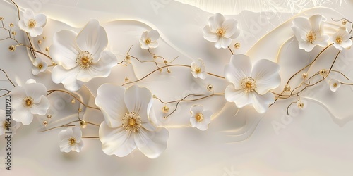 Elegant White and Gold Floral Digital Art Collection for Wall Decor and Design Projects