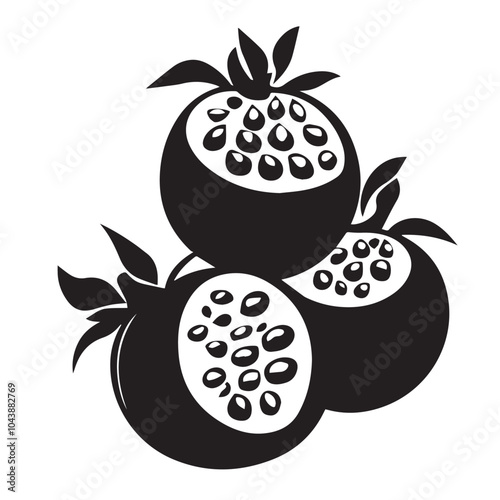 PomegranatesIn cartoon, hand-drawn flat style. image for social media, websites and UI. Isolated 2D vector design in logo, icon, sketch style, simple line vector, single color. AI Generative Art.