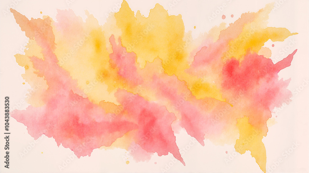 Obraz premium Dynamic watercolor blend featuring warm yellows and passionate pinks creating an energetic sunset atmosphere