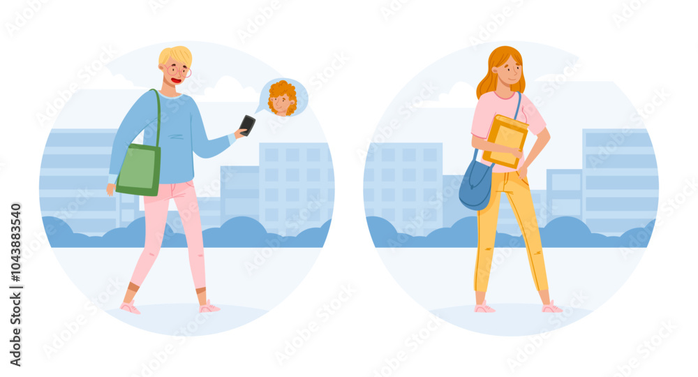 Man and Woman Teenager Talking Via Smartphone App Vector Illustration Man and Woman Teenager Talking Via Smartphone App Vector Illustration