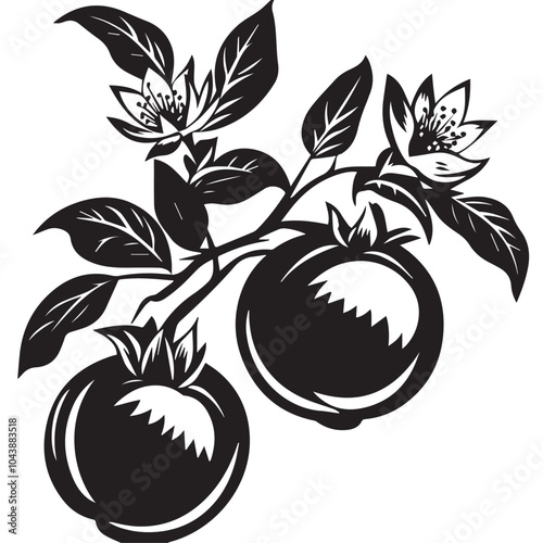 PomegranatesIn cartoon, hand-drawn flat style. image for social media, websites and UI. Isolated 2D vector design in logo, icon, sketch style, simple line vector, single color. AI Generative Art.