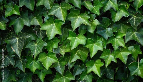 Close-up of Fresh Ivy Leaves Forming a Dense Green Foliage Canopy. Ideal for Nature Backgrounds, Landscaping Projects, or Greenery Themed Designs in Botanical Presentations photo