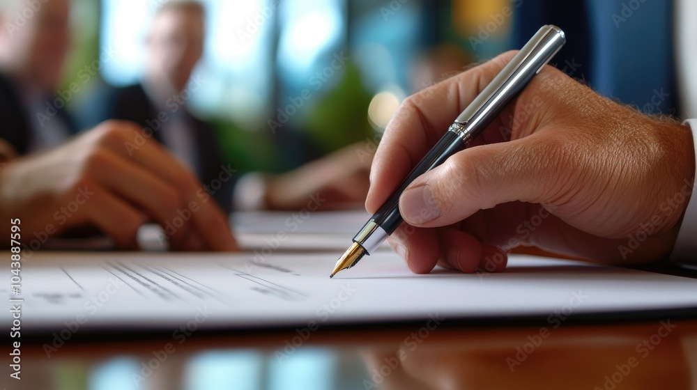Signing Documents with a Fountain Pen at a Meeting Signing Documents with a Fountain Pen at a Meeting