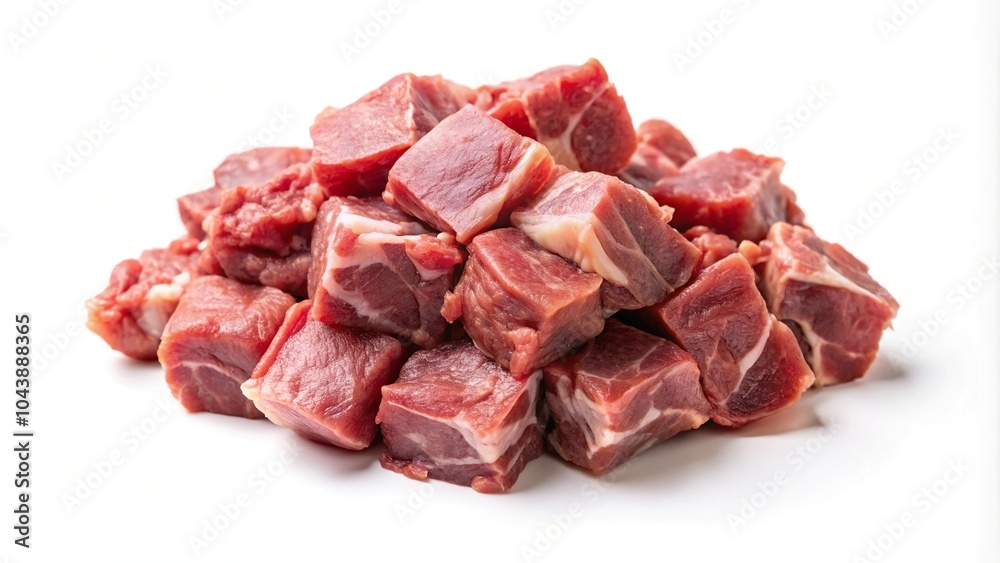 Raw lamb mutton chunks isolated white background minimalist Raw lamb mutton chunks isolated white background minimalist