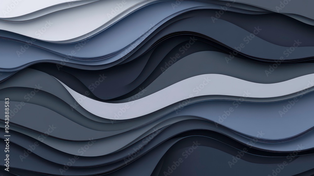 Abstract background with layered, wavy, and flowing lines in shades of blue and grey. Abstract background with layered, wavy, and flowing lines in shades of blue and grey.