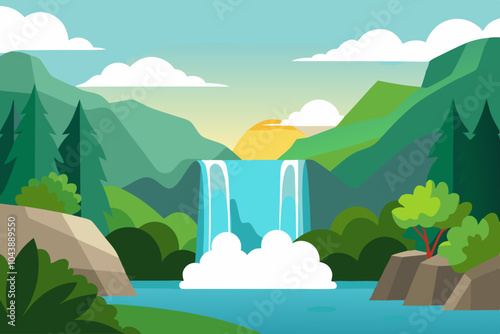 Waterfall in Nature vector illustration