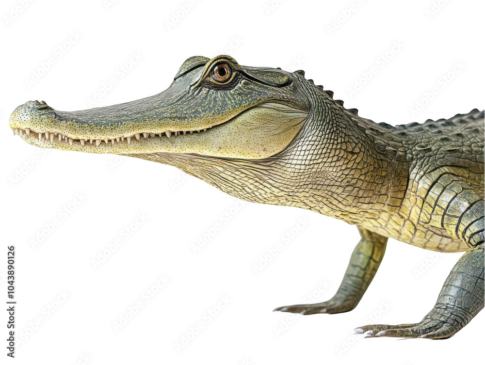 Fototapeta premium Side view of a juvenile alligator with detailed scales and sharp features.