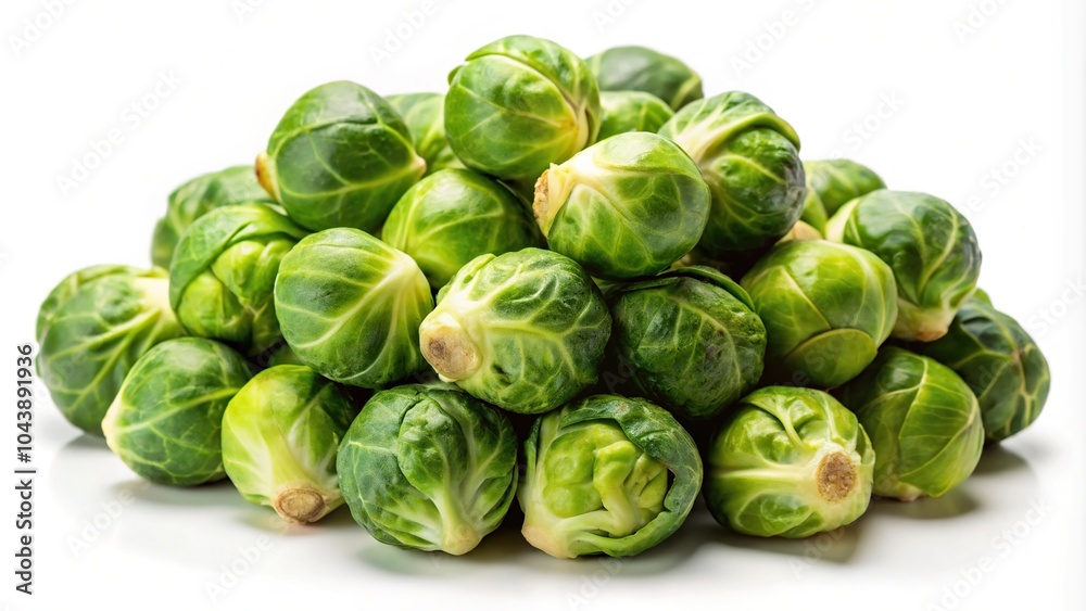 Fototapeta premium raw uncooked Brussel sprouts isolated on a white background reflected