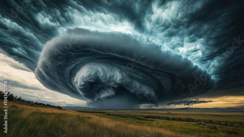 Dramatic supercell storm in southern Montana, perfectly spiralling updraft of a storm, USA photo