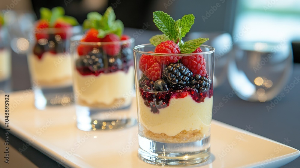 Berry Custard Verrine with Fresh Mint Garnish Berry Custard Verrine with Fresh Mint Garnish