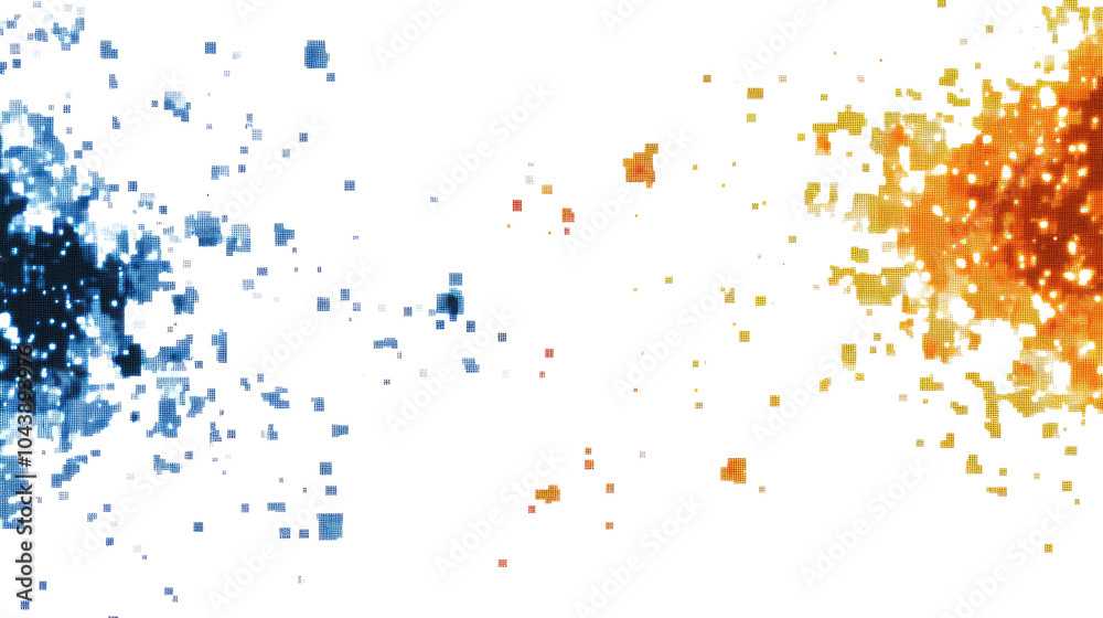 Abstract Blue and Orange Pixel Designs on Transparent Background Generative AI