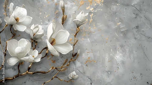 Exquisite Golden and White Floral Digital Art Collection with Detailed Texture and Luxurious Appeal
