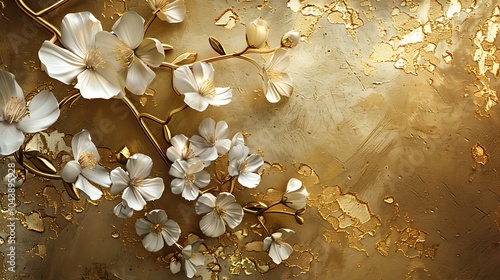 Exquisite Golden and White Floral Digital Art Collection with Detailed Texture and Luxurious Appeal