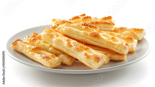 Crispy homemade cheese sticks on a white plate: perfect savory snack for any occasion photo