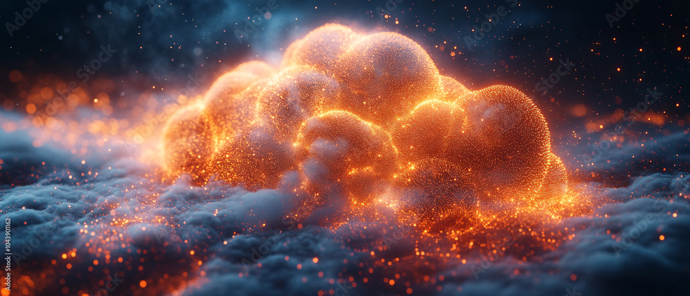 Abstract Cloud of Glowing Particles with Smoky Background