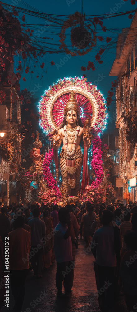 Fototapeta premium Happy Dussehra: A Festive Gathering Filled with Joy, Laughter, and Rituals, Showcasing the Spirit of Togetherness and the Triumph of Lord Rama Over Ravana in This Colorful Celebration